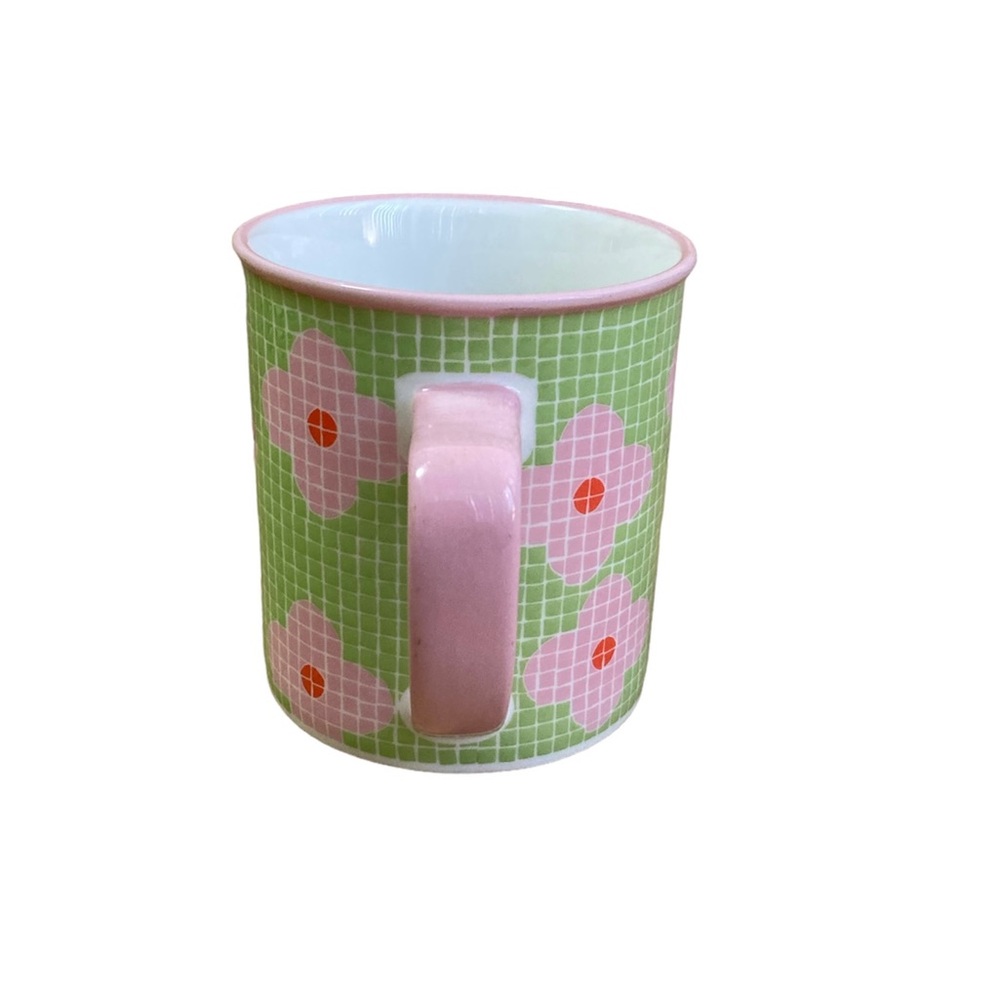 Starbucks Barista Coffee Tea Mug Green Pink Floral Mosaic Tile 2004 Vintage 16oz - Picture 3 of 7